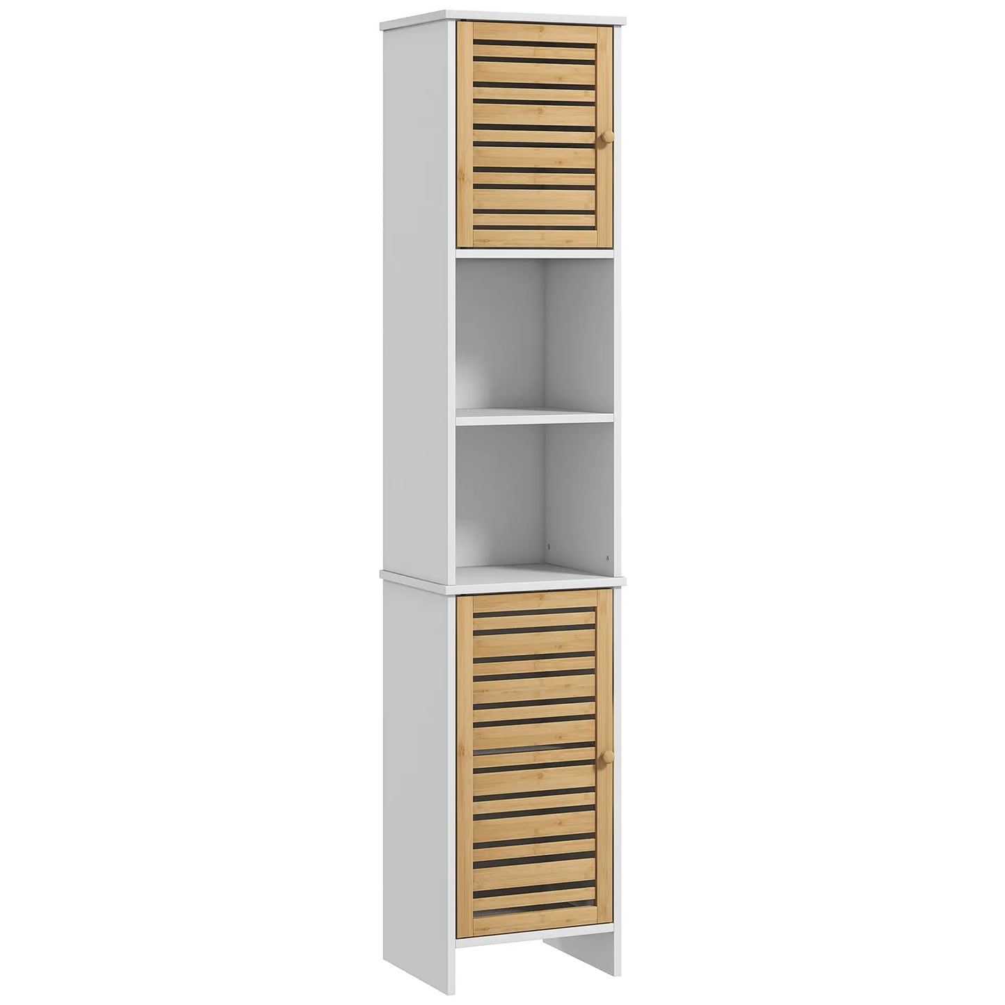 HOMCOM Bamboo Bathroom Storage Cabinet with Adjustable Shelves, White - Rusted Decor 