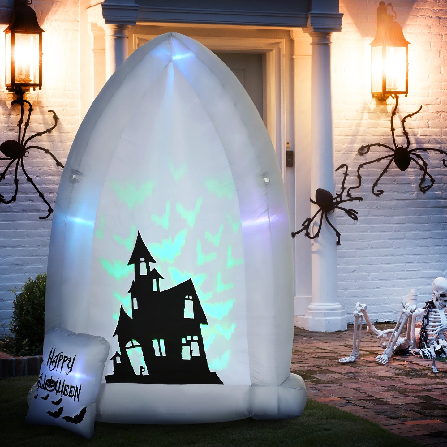 7ft Inflatable Halloween Decoration Haunted Grave and Small Tombstone, Blow-Up Outdoor LED Yard Display - Rusted Decor 