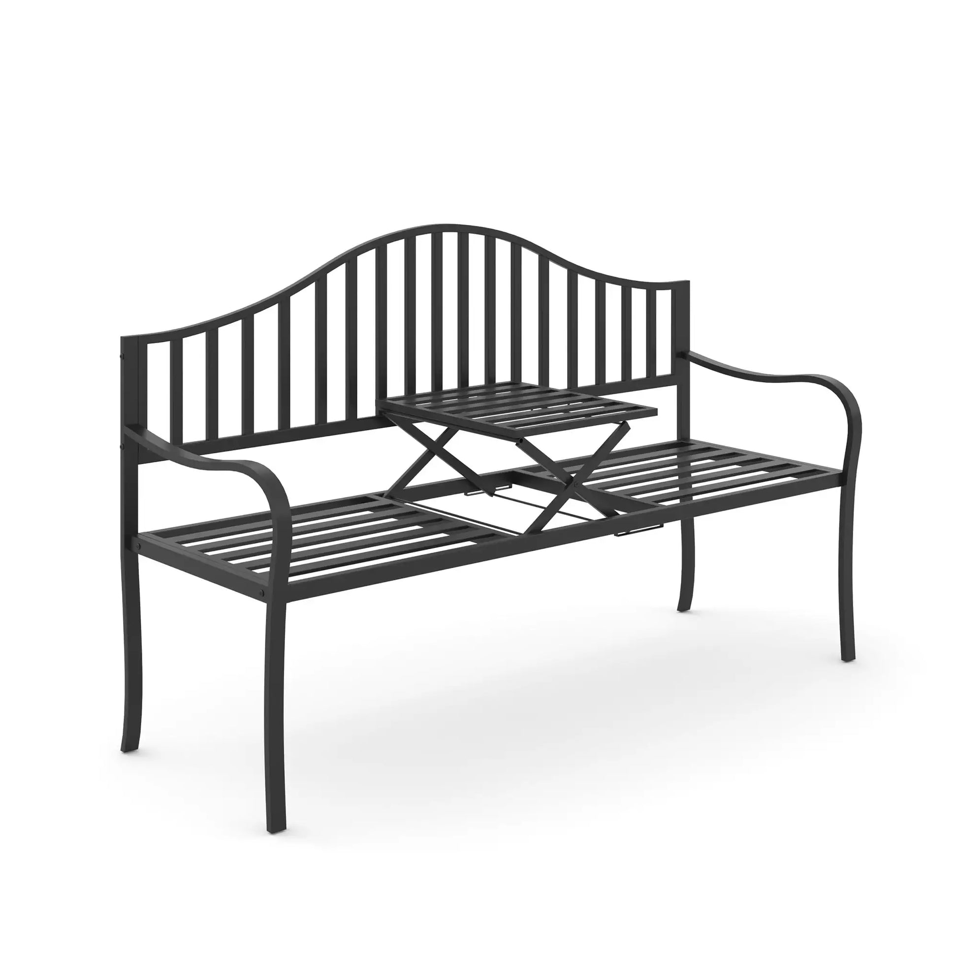 Outsunny Outdoor Bench with Retractable Middle Table, Metal Frame Patio Bench - Rusted Decor 