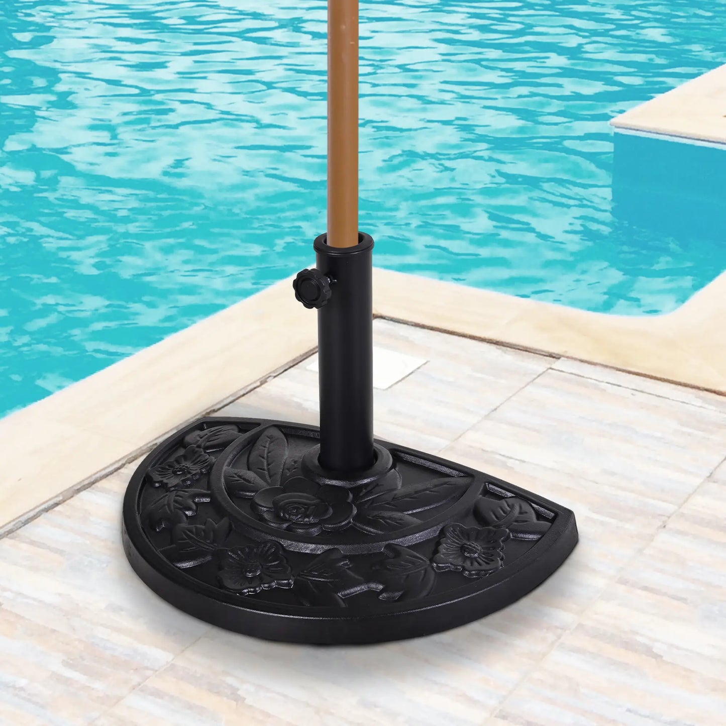 Outsunny 20" Half Round Patio Umbrella Base, Stand Holder For Φ1.5", Φ1.9" Pole, Black - Rusted Decor 