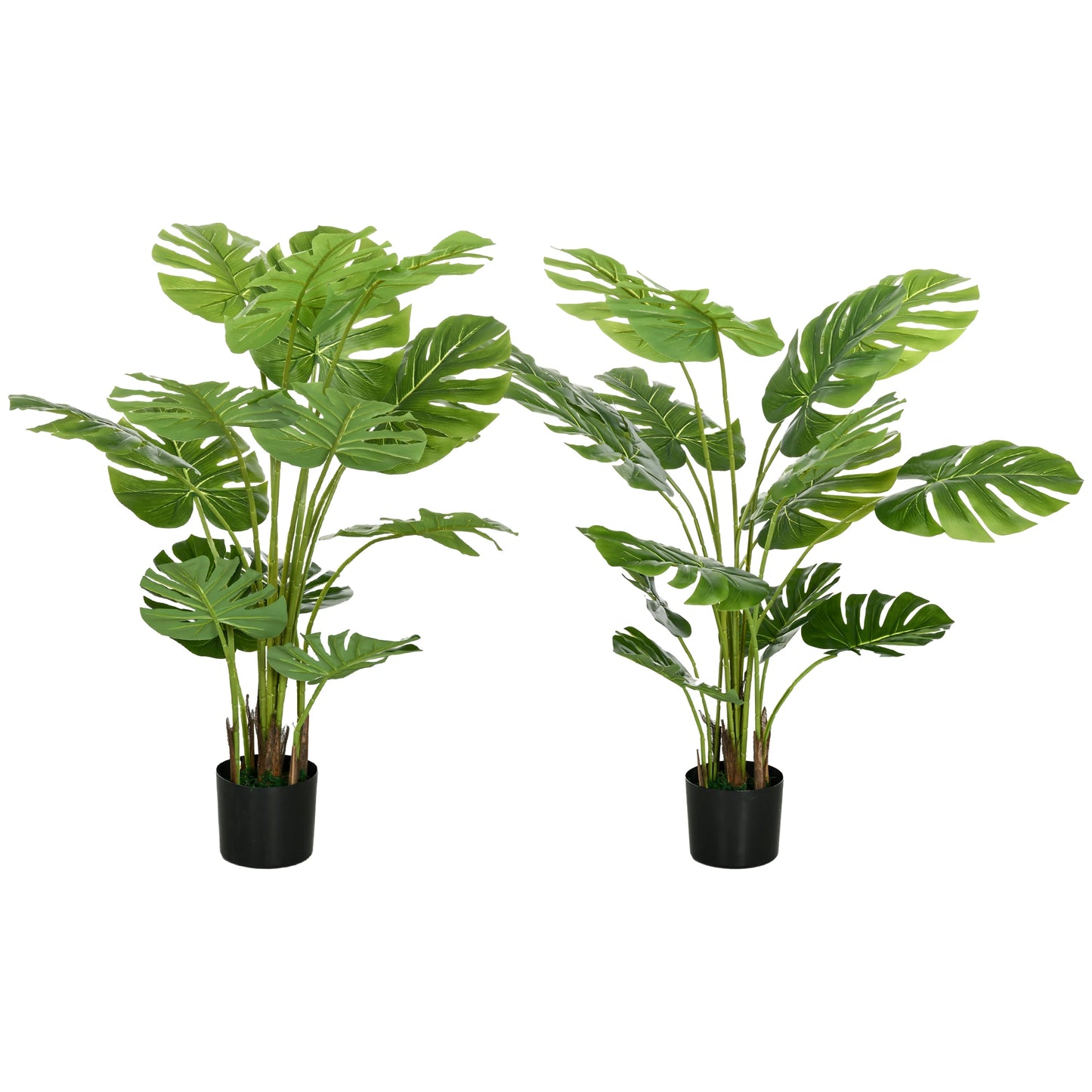 HOMCOM Set of 2 x 4ft Artificial Monstera Deliciosa Tree, Indoor/Outdoor Tropical Palms with Pot - Rusted Decor 