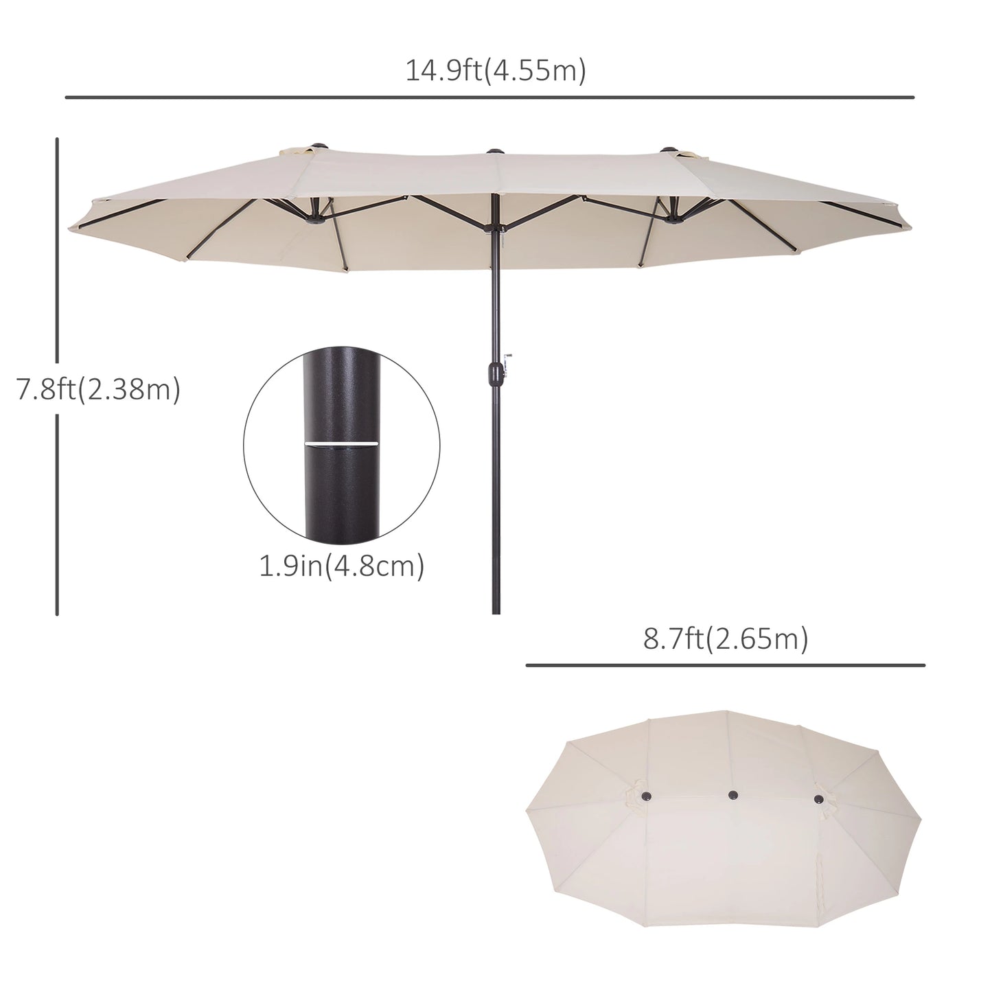 Outsunny 15' Outdoor Patio Umbrella with Twin Canopy Sunshade Steel Table Umbrella with Lift Crank Beige - Rusted Decor 