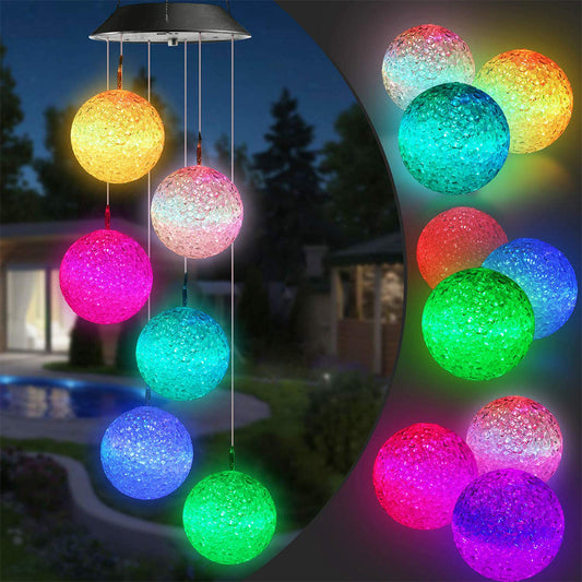 Solar Crystal Ball Wind Chime Light Color Changing Solar LED String - Rusted Decor 