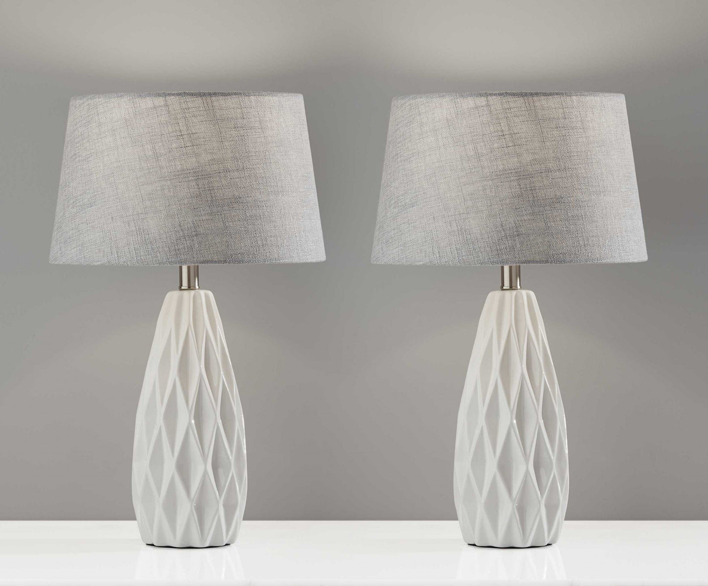 Set of 2 White Ceramic Geometric Base Table Lamp - Rusted Decor 