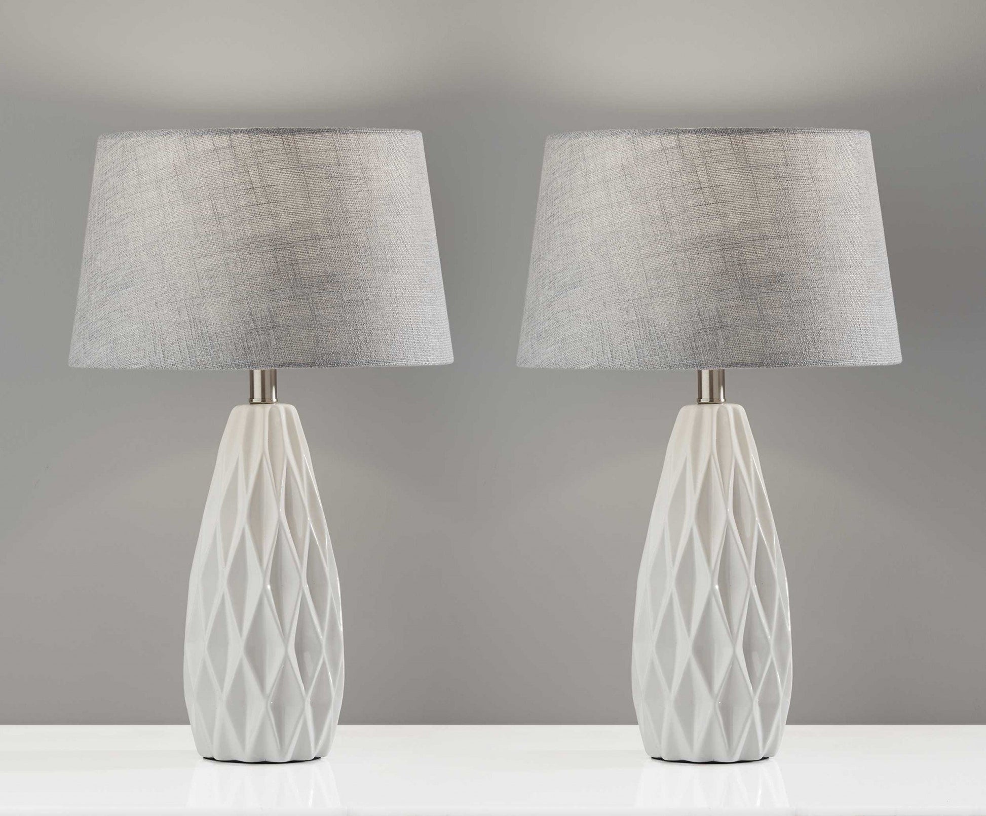 Set of 2 White Ceramic Geometric Base Table Lamp - Rusted Decor 