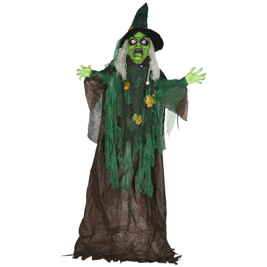 6ft Life Size Outdoor Halloween Decoration Witch, Animated with Sound and Motion, Light Up Eyes, Magical Heart, Talking Sound, Posable Arms, Moving Head - Rusted Decor 