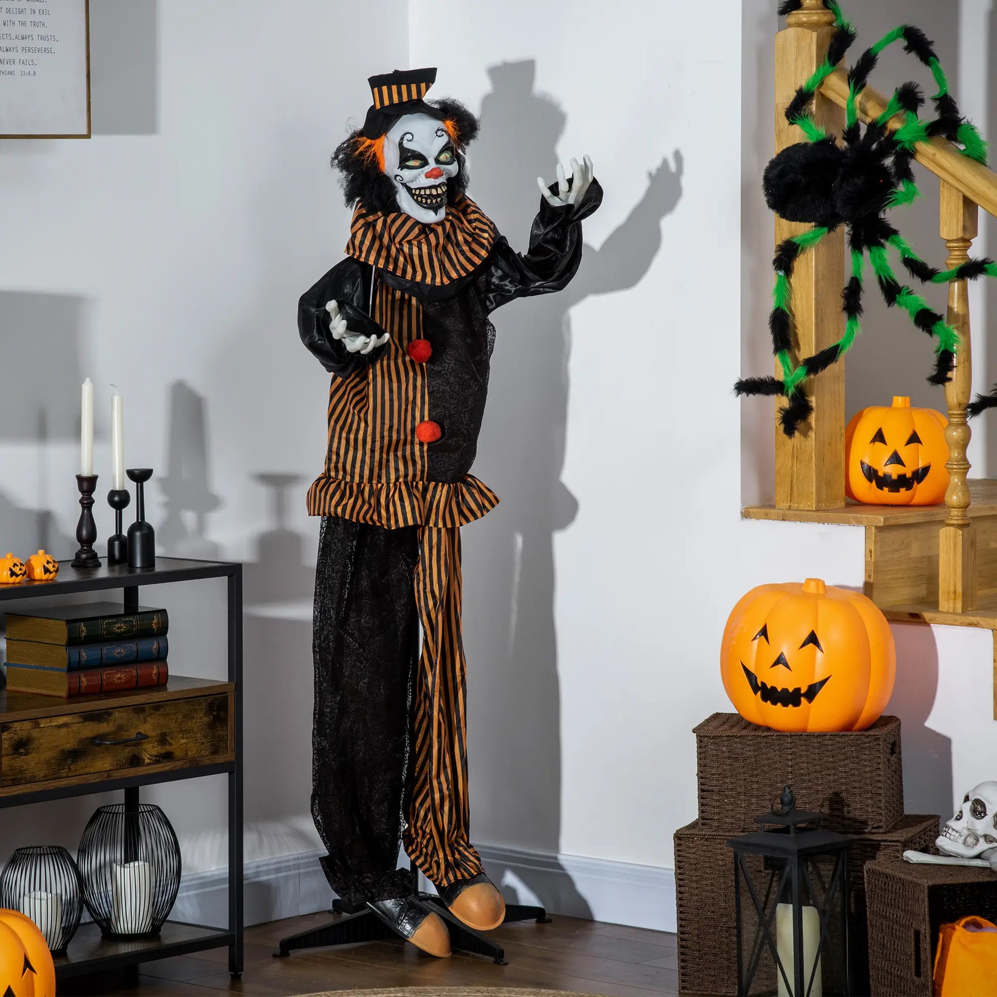 5.6' Life Size Clown Outdoor Halloween Animated Prop Decoration w/ Light Up Eyes - Rusted Decor 