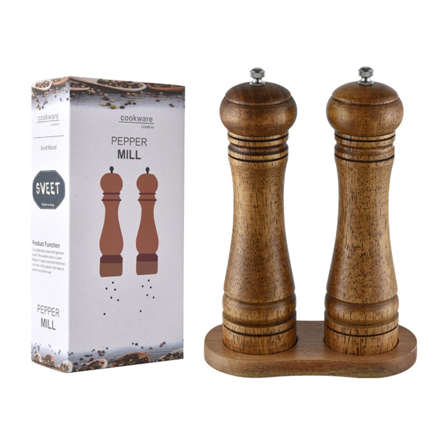 2X Wooden Pepper Grinder Pepper Mill Coarseness Adjustable Peppermill - 50792 - 0XX