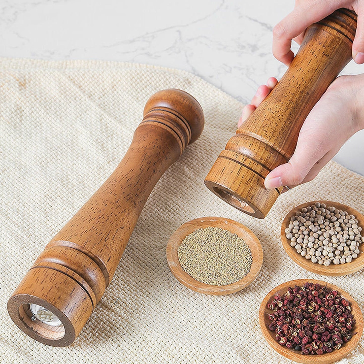 2X Wooden Pepper Grinder Pepper Mill Coarseness Adjustable Peppermill - 50792 - 0XX