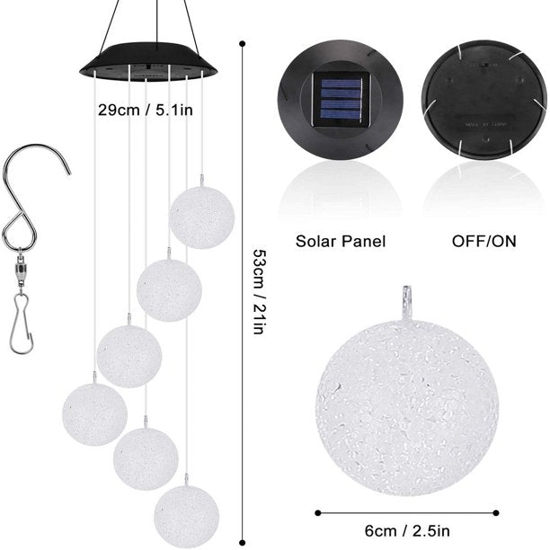 Solar Crystal Ball Wind Chime Light Color Changing Solar LED String - Rusted Decor 