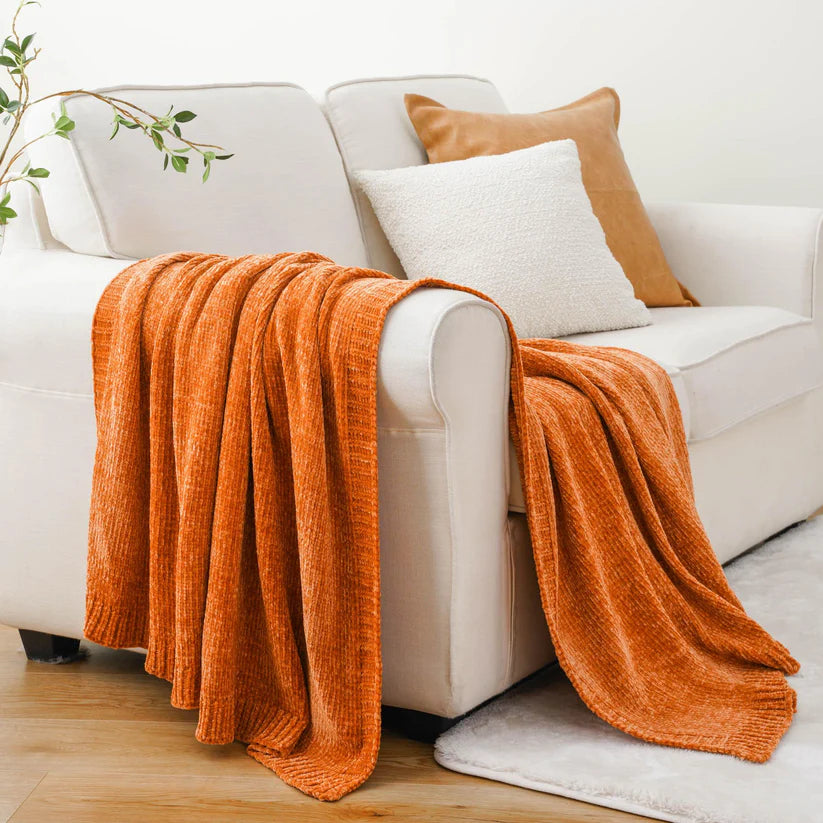 Textured Chenille Knit Throw Blanket - Rusted Decor 