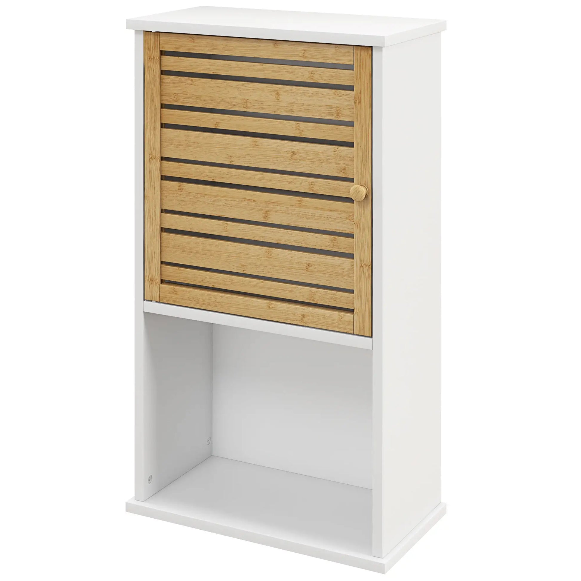 HOMCOM Bathroom Wall Cabinet with Bamboo Slat Door and Adjustable Shelf, White 834-694V80WT - Rusted Decor 