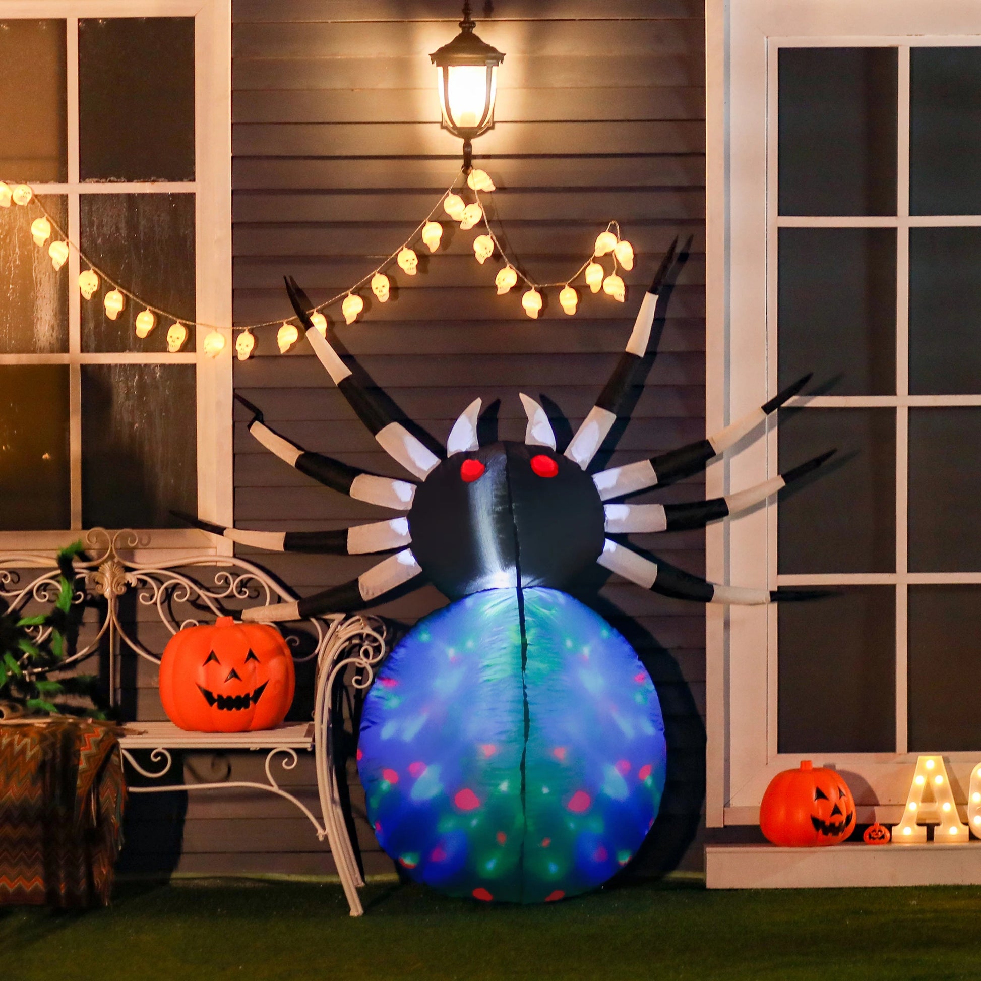 5Ft Long Halloween Giant Scary Spider with LED Lights - Rusted Decor 