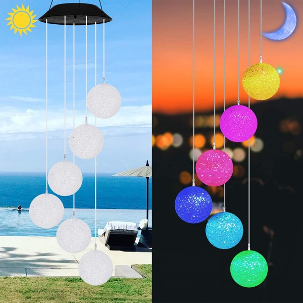 Solar Crystal Ball Wind Chime Light Color Changing Solar LED String - Rusted Decor 