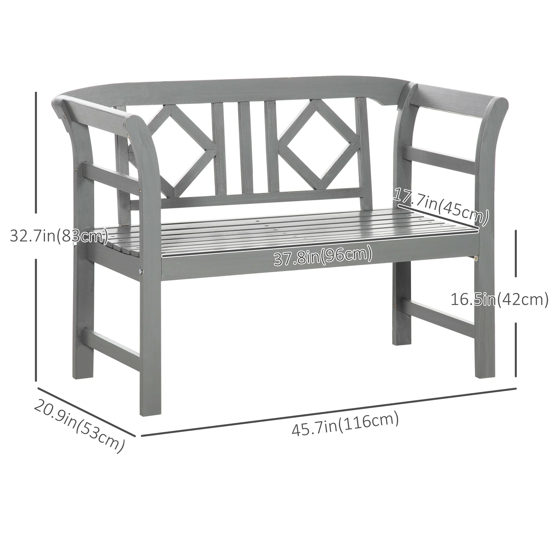 Outsunny Outdoor Patio Wooden Bench with Stylish Pattern Backrest and Armrests - Rusted Decor 