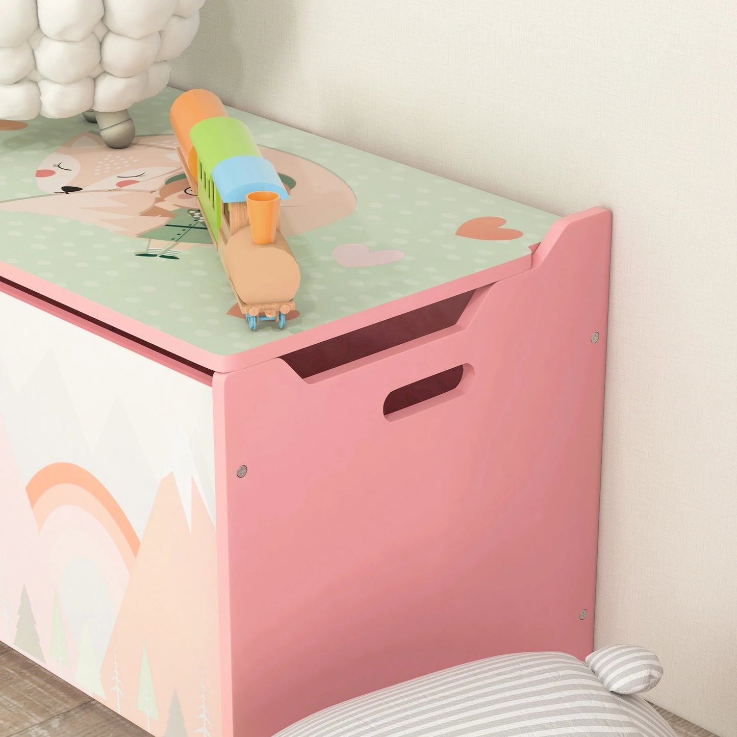 Toy Box / Chest with Safety Hinged Lid, Pink - Rusted Decor 