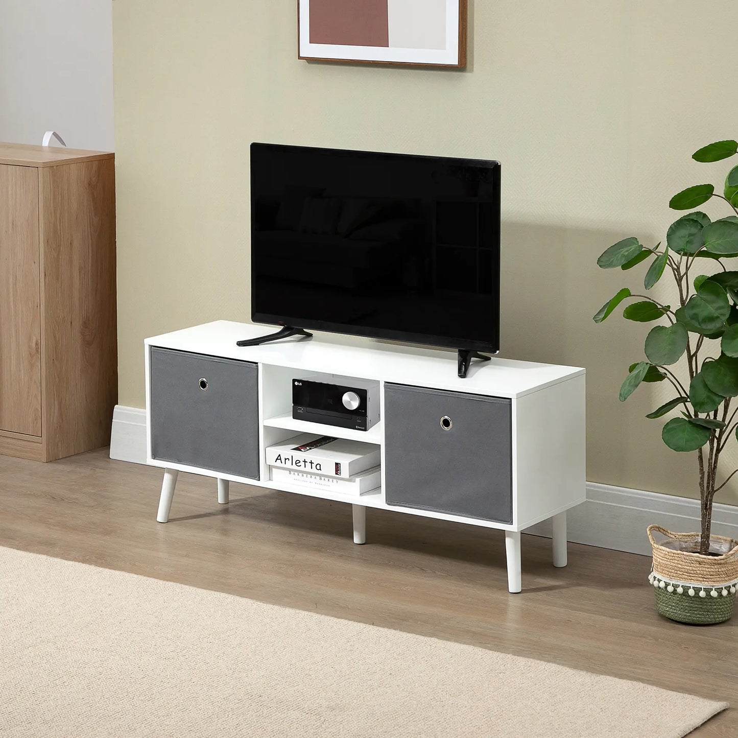 HOMCOM Modern TV Stand Cabinet with Foldable Drawers and Shelves - Rusted Decor 