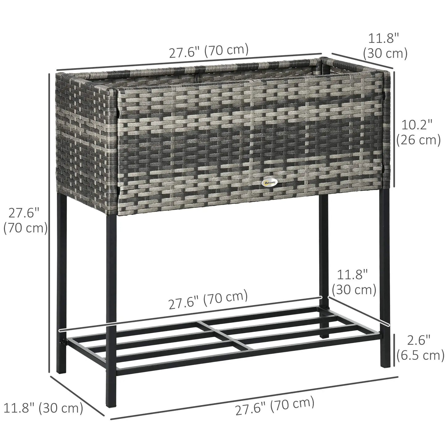 Outsunny Rattan Raised Garden Flower Beds, Boxes with Storage Shelf, Mixed Grey - Rusted Decor 