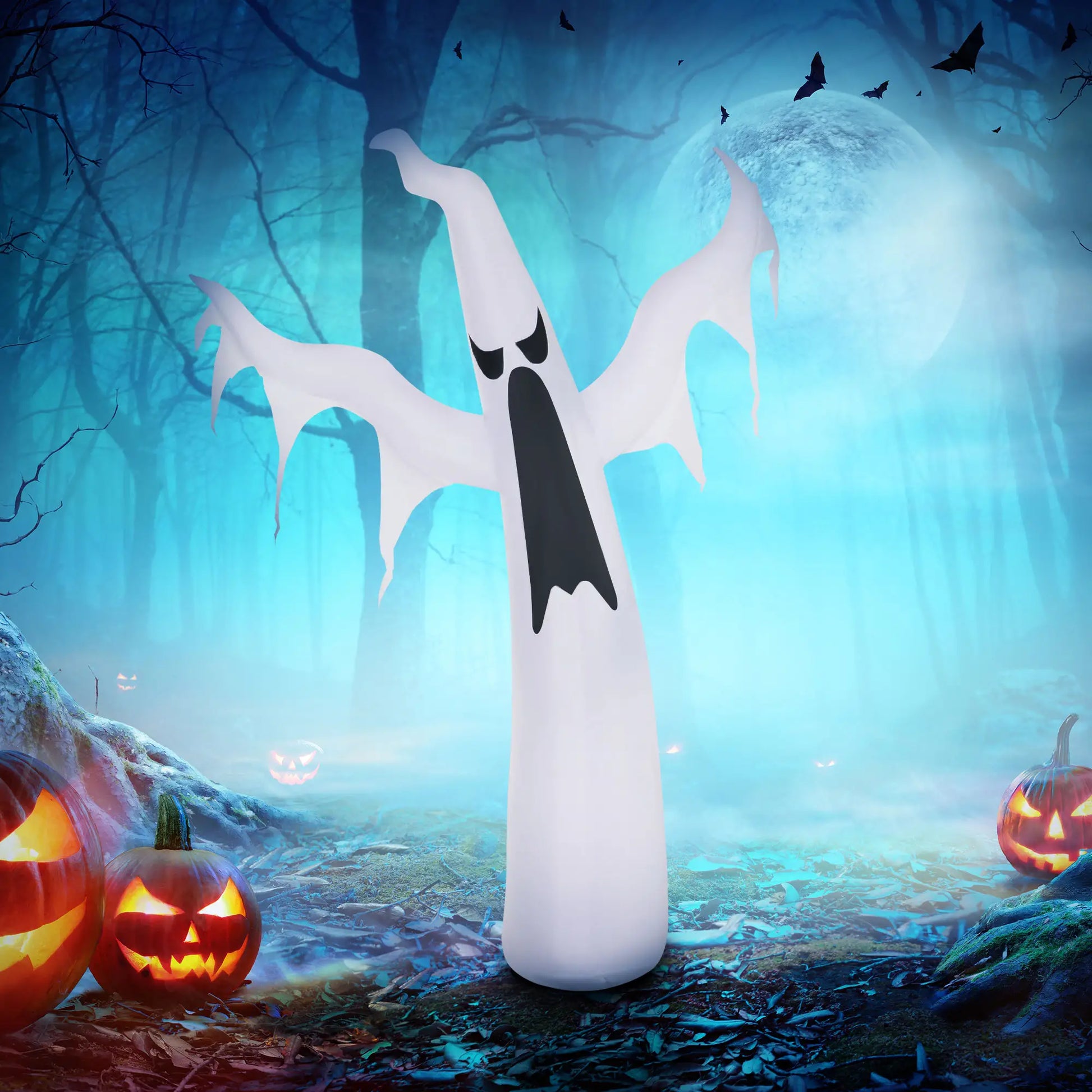 6FT Tall Halloween Inflatable White Ghost, Outdoor Blow Up Yard Decoration with LED Lights - Rusted Decor 