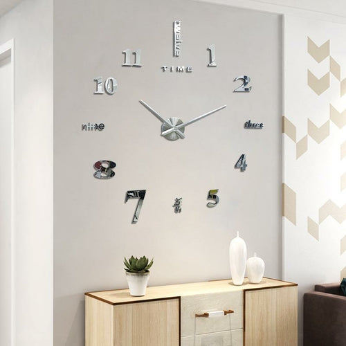 Giant 3D Clock For Home Decoration - Silver - Rusted Decor 