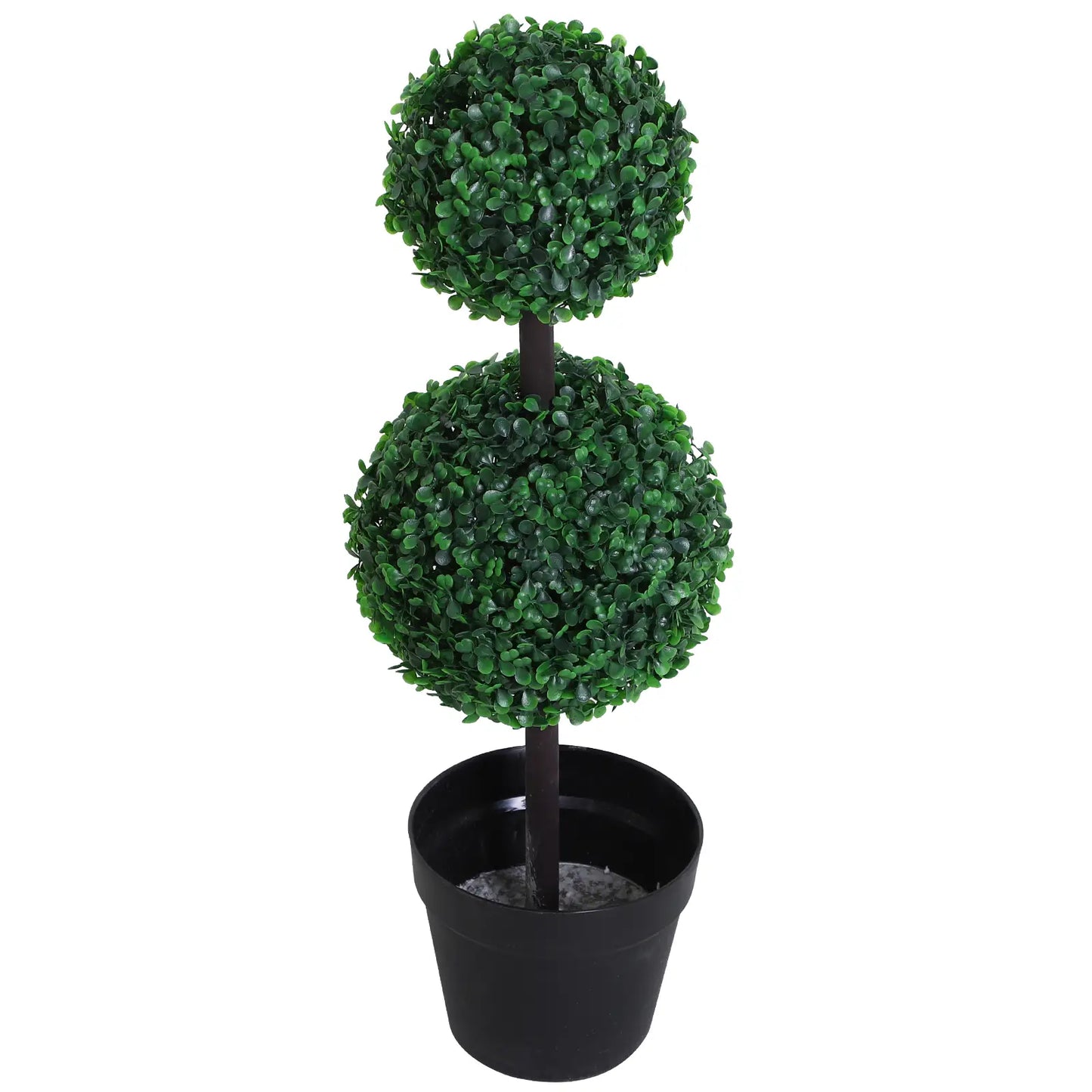 Outsunny 2 Artificial Ball Topiary Trees in Pot, Dark Green - Rusted Decor 