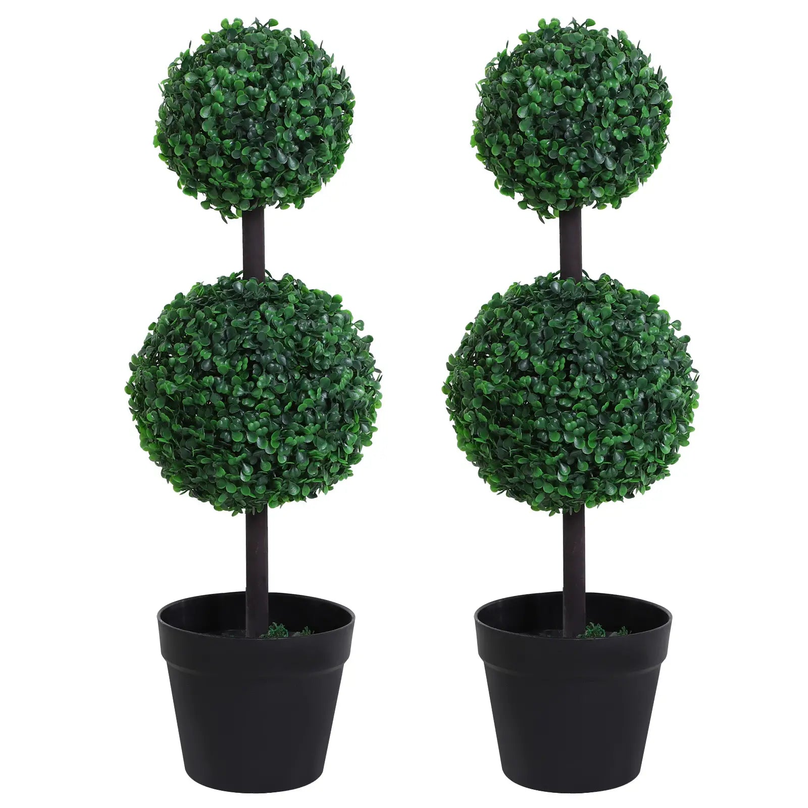 Outsunny 2 Artificial Ball Topiary Trees in Pot, Dark Green - Rusted Decor 