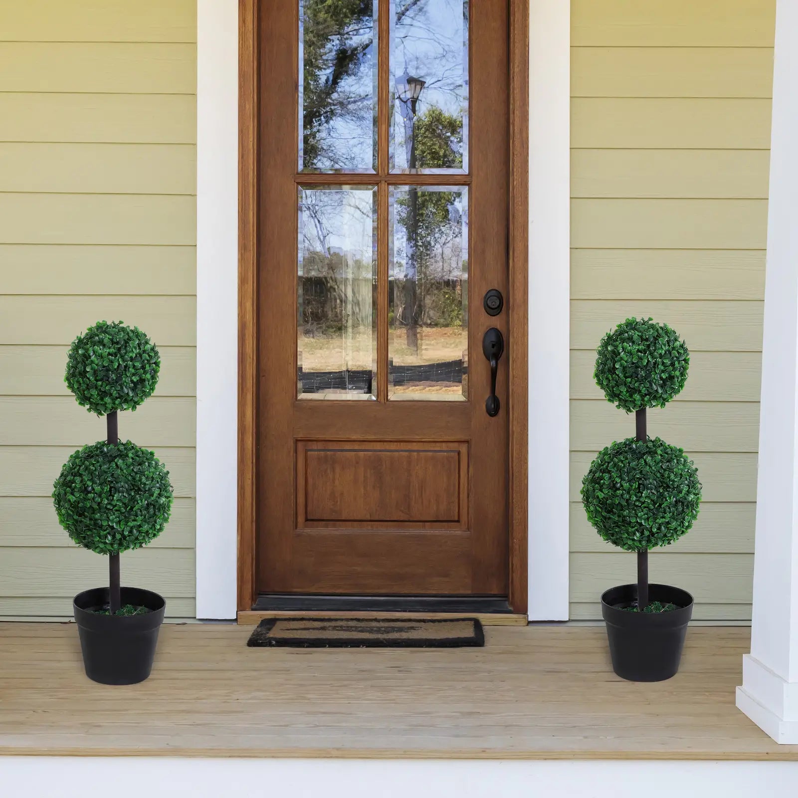 Outsunny 2 Artificial Ball Topiary Trees in Pot, Dark Green - Rusted Decor 