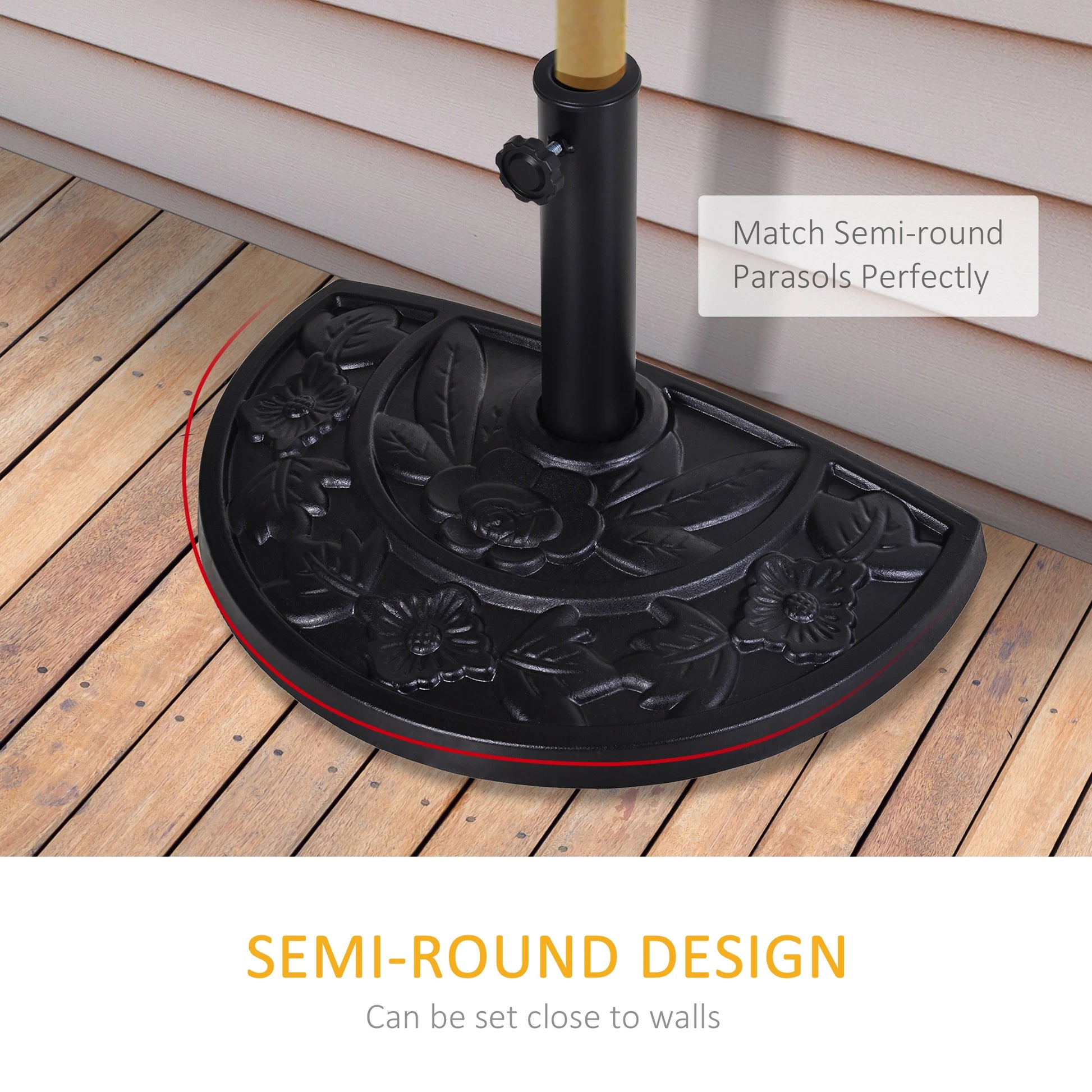 Outsunny 20" Half Round Patio Umbrella Base, Stand Holder For Φ1.5", Φ1.9" Pole, Black - Rusted Decor 