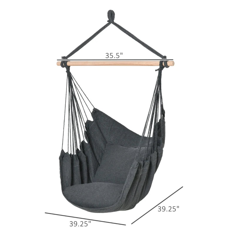 Outsunny Hammock Chair Swing Hanging Macrame Chair Cotton w/ Two Soft Seat Cushions, for Bedroom Indoor Outdoor, Dark Grey - Rusted Decor 