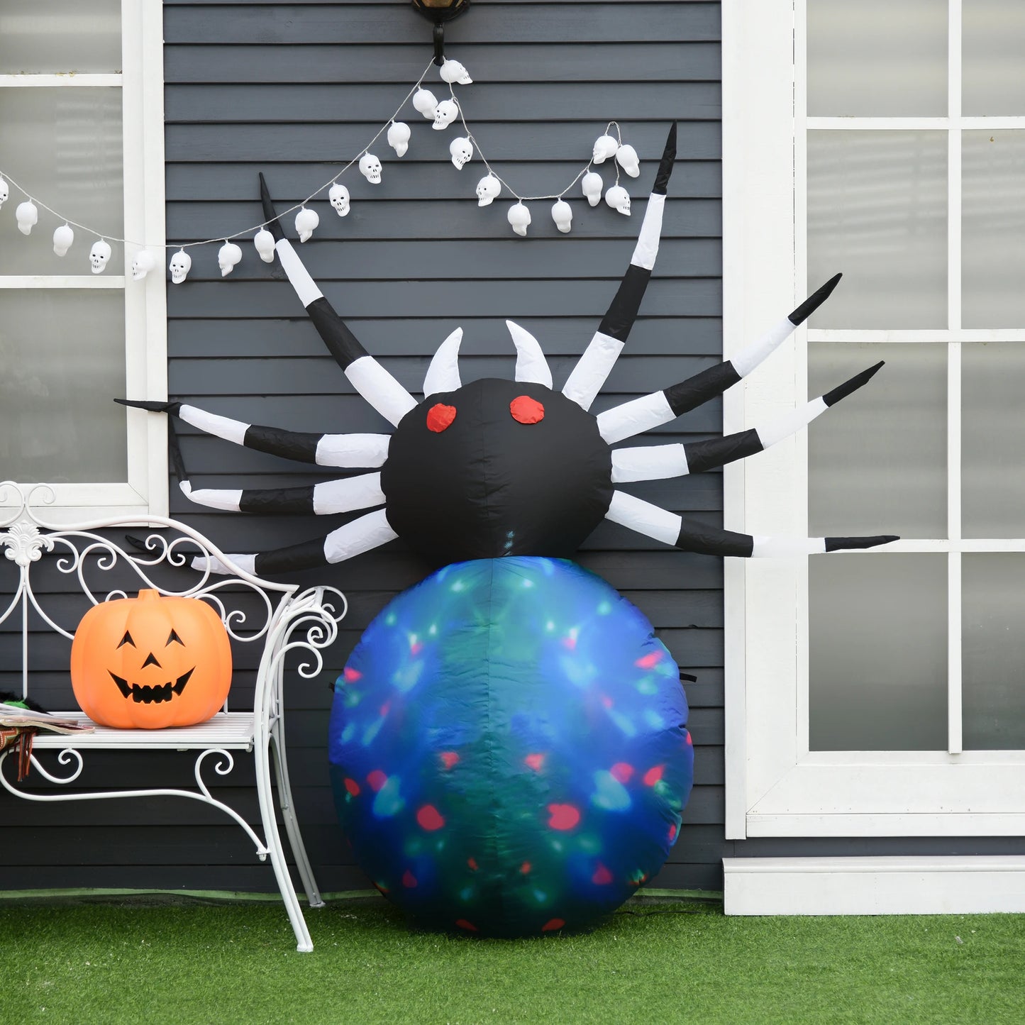 5Ft Long Halloween Giant Scary Spider with LED Lights - Rusted Decor 