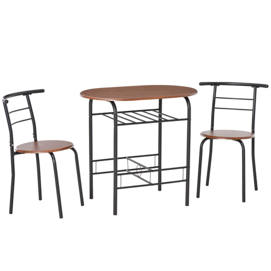 HOMCOM Dining Table Set of 3, Oval Kitchen Table and Chairs with Storage Shelf for Small Space, Apartment Size, Natural - Rusted Decor 