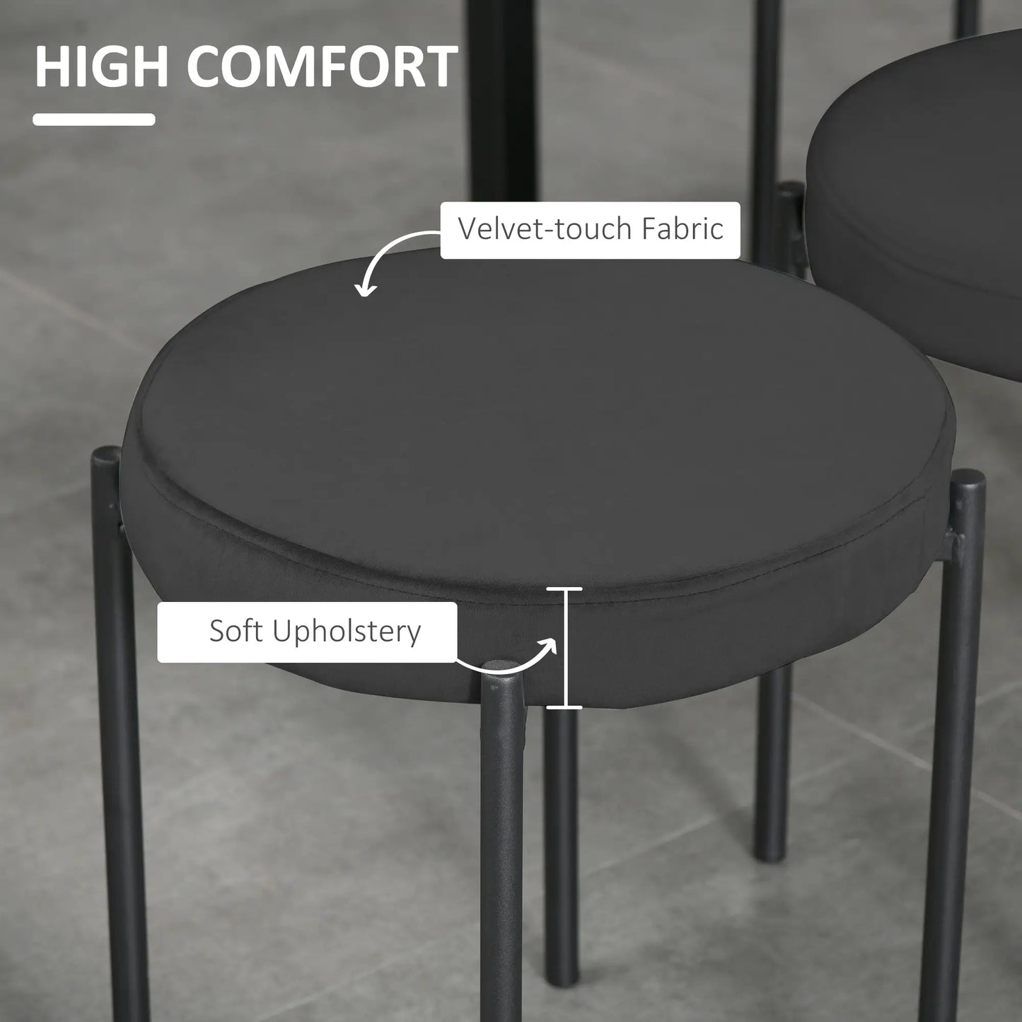 Backless Round Stacking Stools Set of 4, Kitchen Chairs with Metal Legs, Black - Rusted Decor 