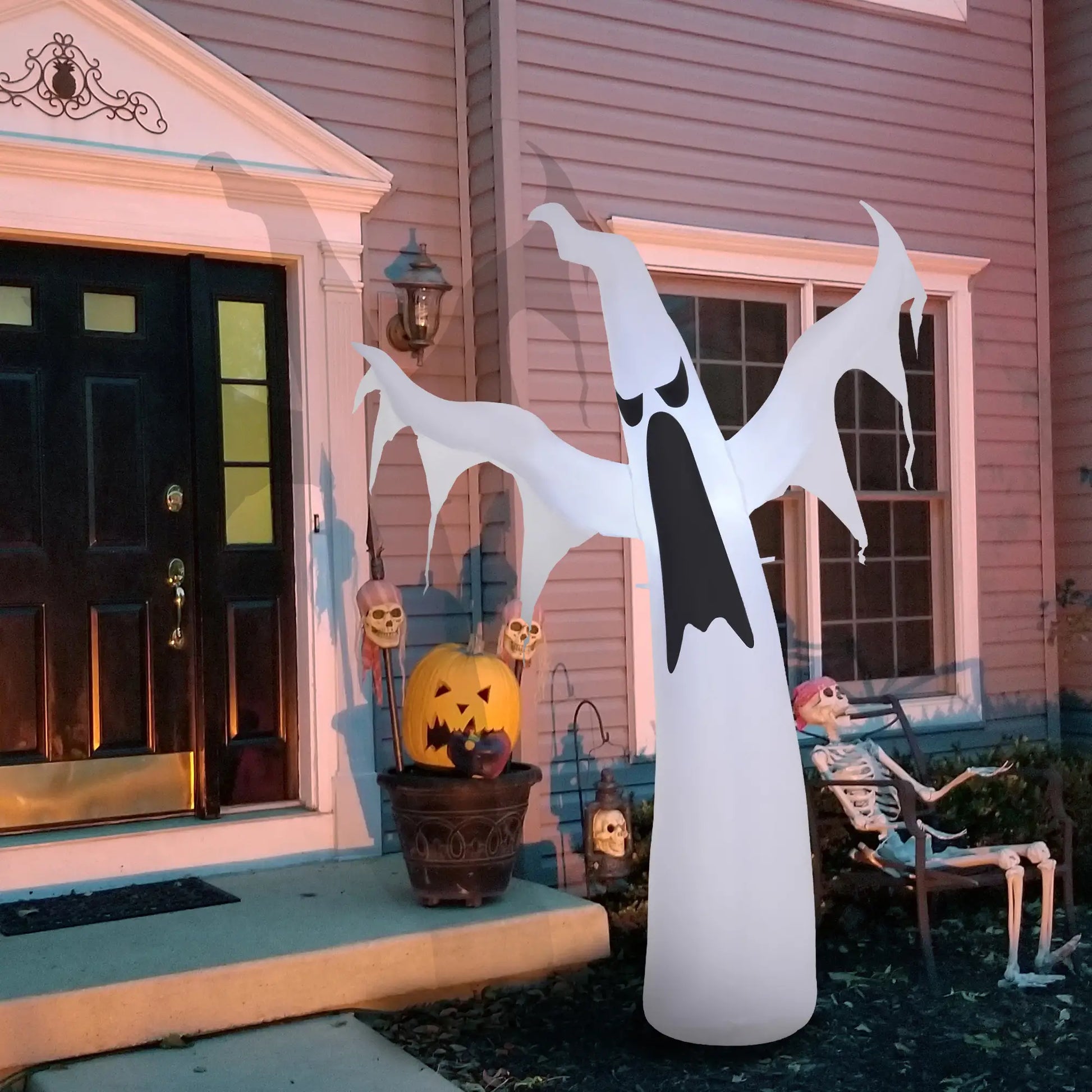 6FT Tall Halloween Inflatable White Ghost, Outdoor Blow Up Yard Decoration with LED Lights - Rusted Decor 