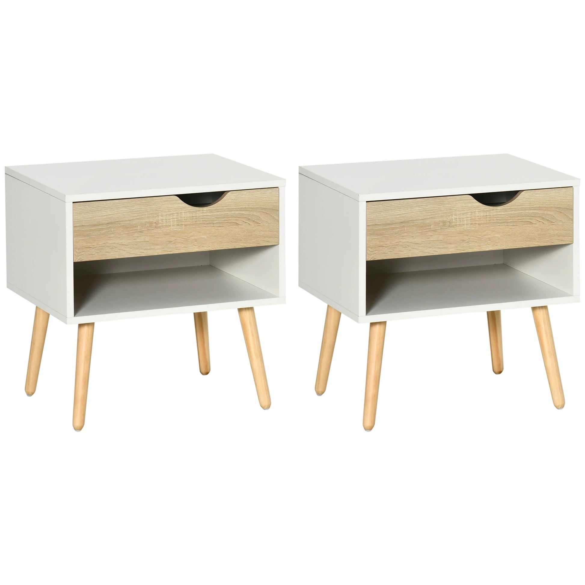 HOMCOM Set of 2 Side Tables/Nightstands with Storage, White - Rusted Decor 