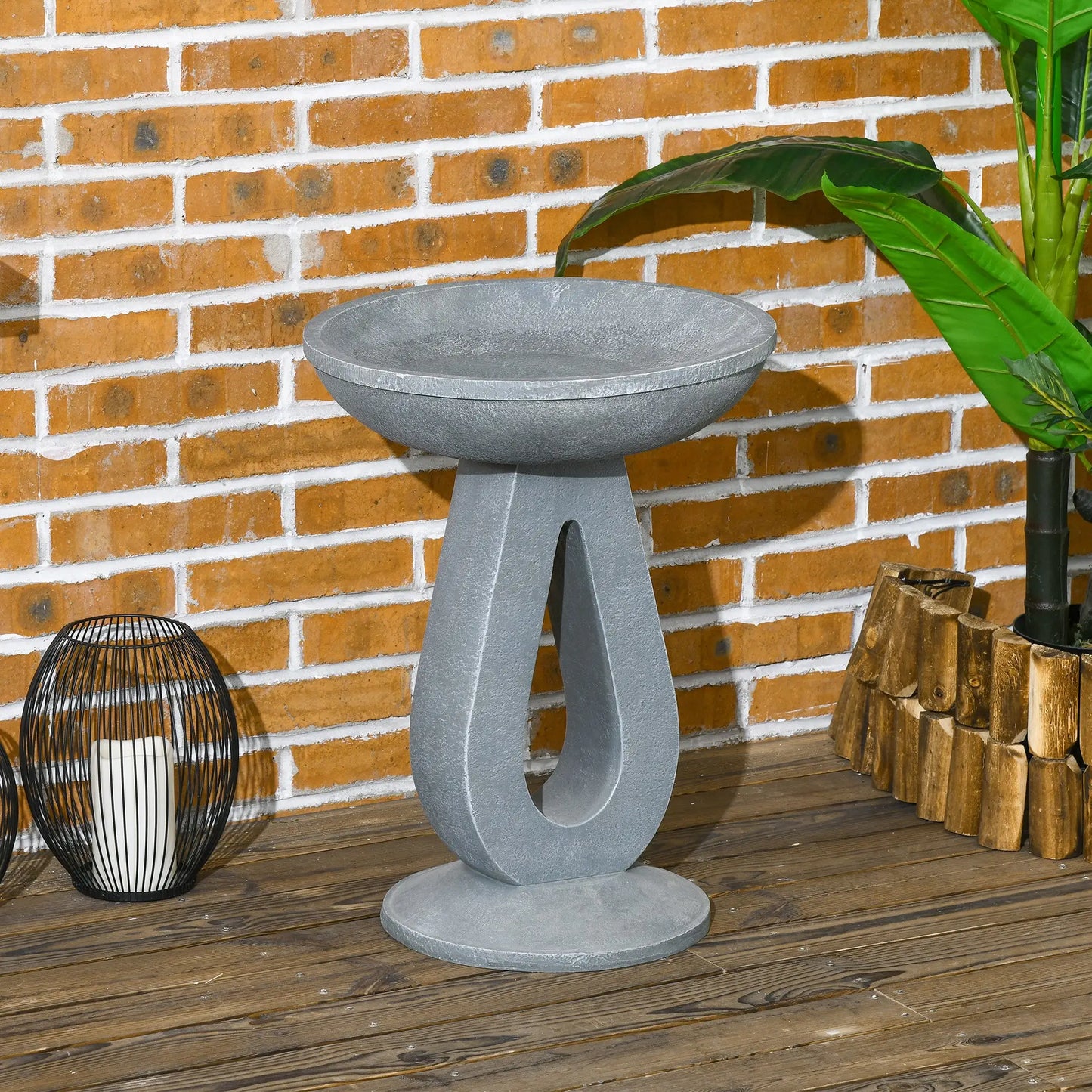 Outsunny Outdoor Resin Bird Bath, 20.1" Tall Birdbath with Stone Look - Rusted Decor 