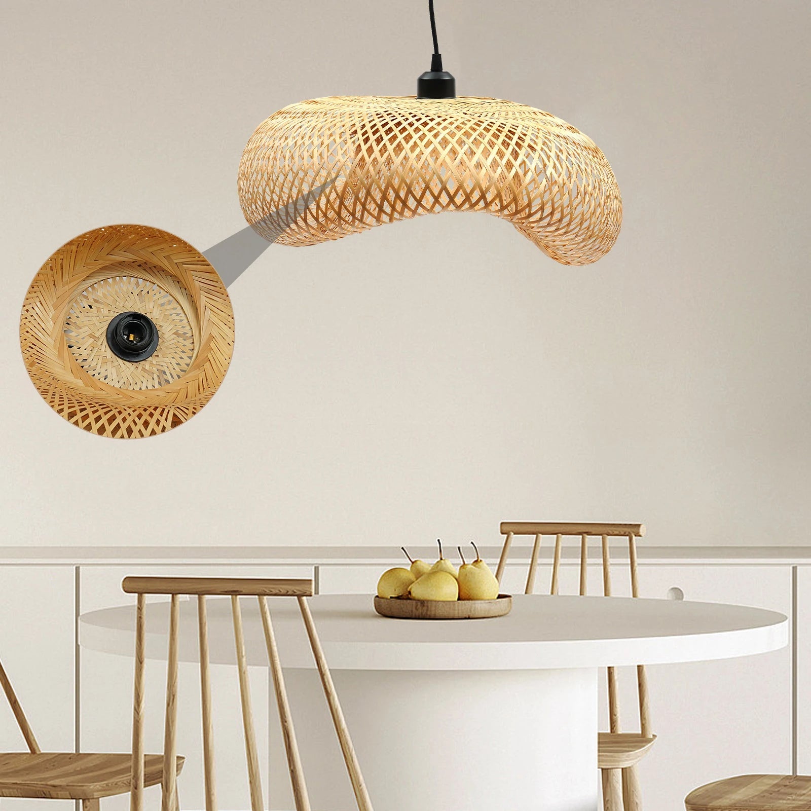 Bamboo Lampshade Led Pendant Lamp Natural Rattan Wicker Ceiling - Rusted Decor 