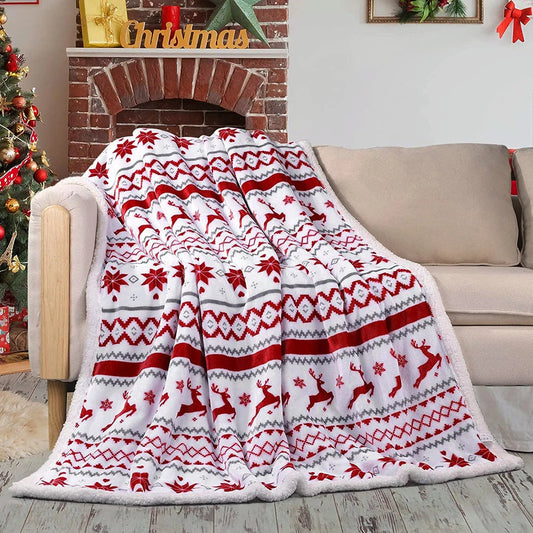 Christmas Sherpa Fleece Throw Blanket - Rusted Decor 