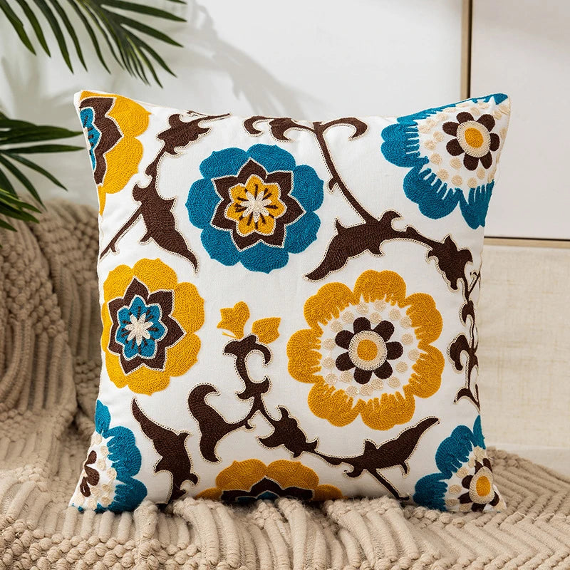 Flower Embroidery Throw Pillow Cover - Rusted Decor 