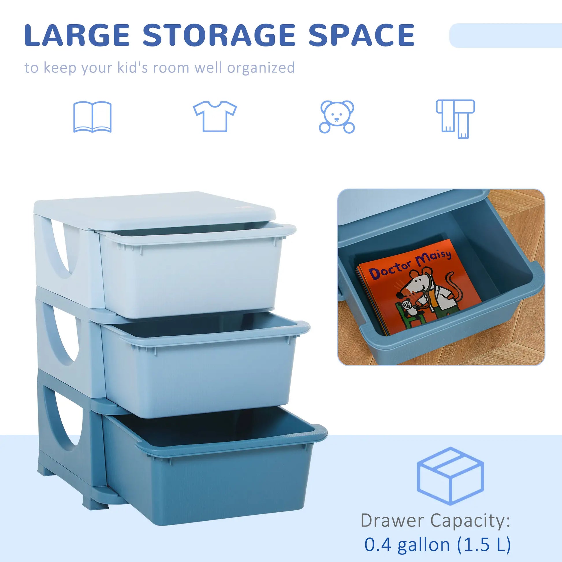 Qaba 3 Tier Kids Toy Organizer and Storage Bins with 3 Plastic Drawers - Rusted Decor 