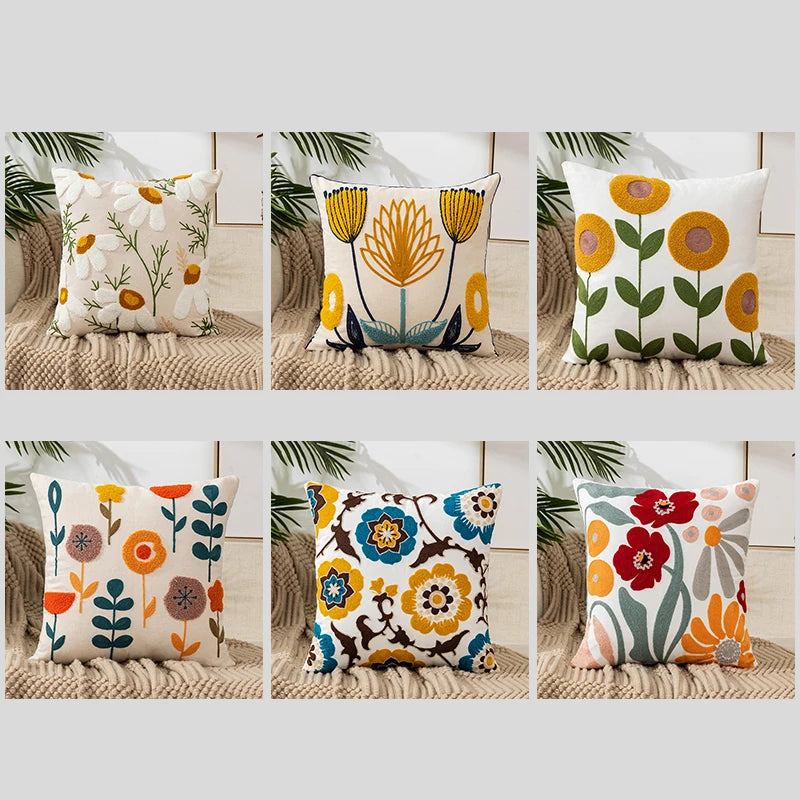 Flower Embroidery Throw Pillow Cover - Rusted Decor 