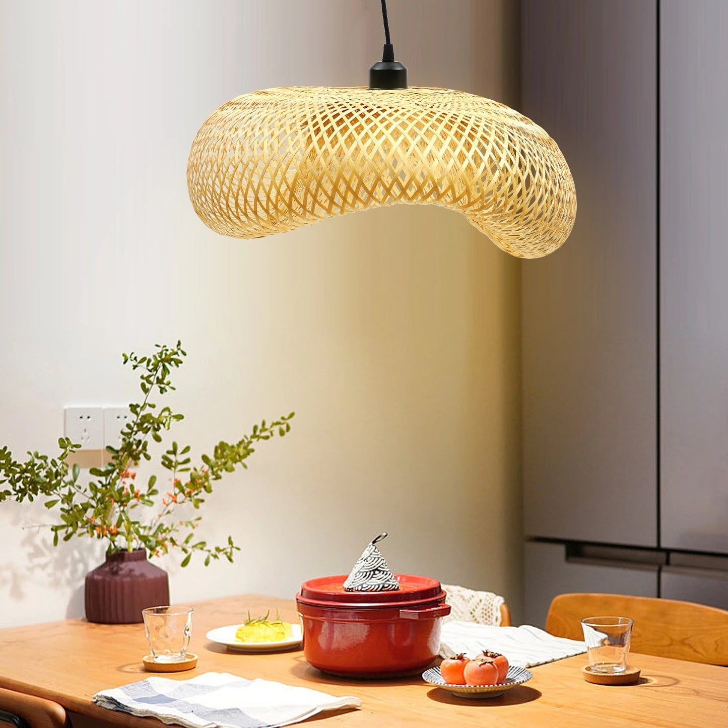 Bamboo Lampshade Led Pendant Lamp Natural Rattan Wicker Ceiling - Rusted Decor 