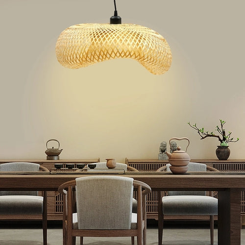 Bamboo Lampshade Led Pendant Lamp Natural Rattan Wicker Ceiling - Rusted Decor 