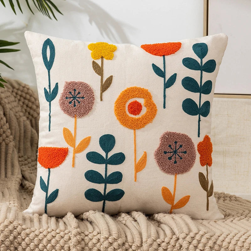 Flower Embroidery Throw Pillow Cover - Rusted Decor 