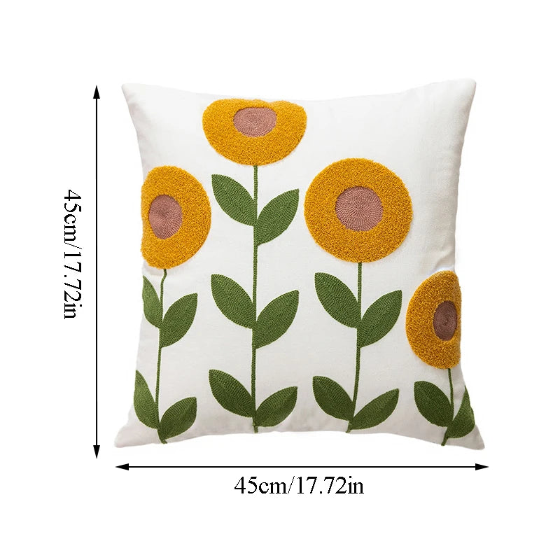 Flower Embroidery Throw Pillow Cover - Rusted Decor 