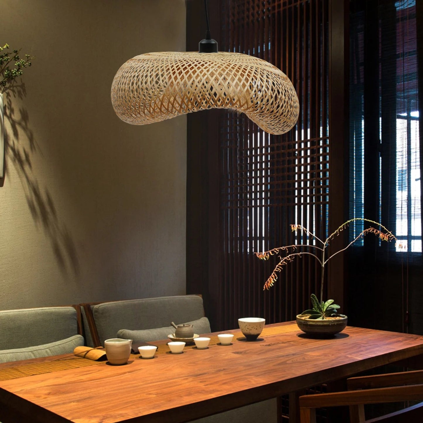 Bamboo Lampshade Led Pendant Lamp Natural Rattan Wicker Ceiling - Rusted Decor 