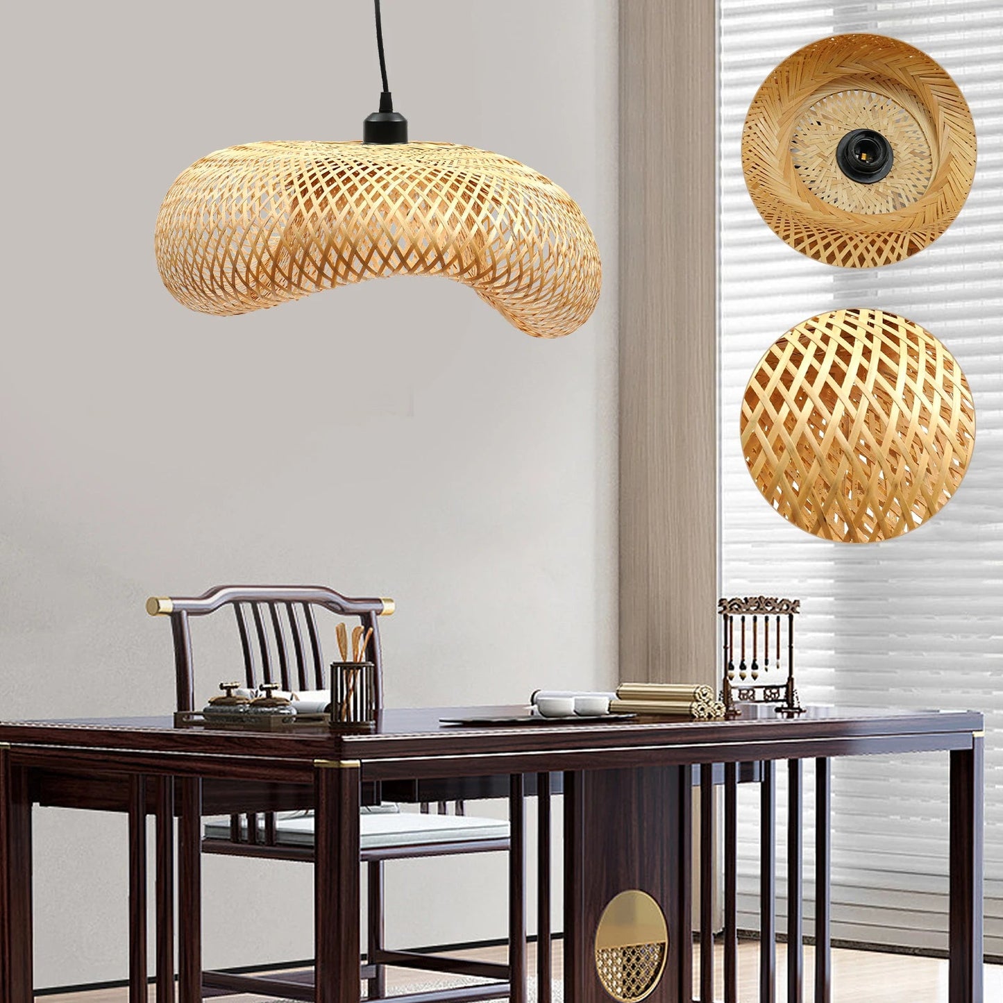 Bamboo Lampshade Led Pendant Lamp Natural Rattan Wicker Ceiling - Rusted Decor 