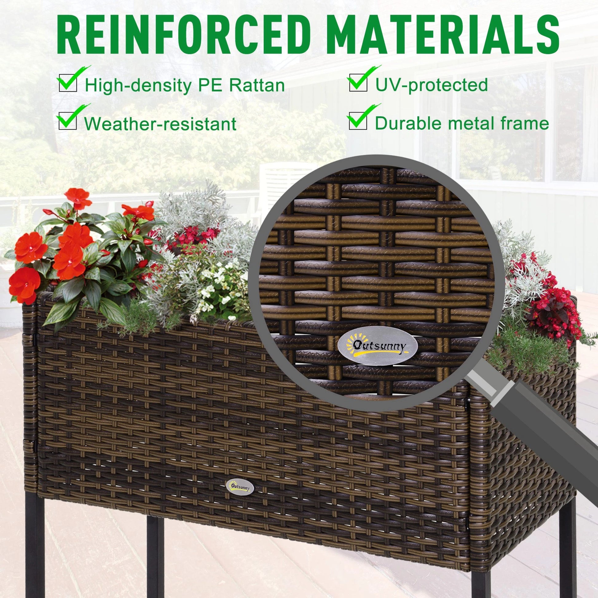 Outsunny Rattan Raised Garden Flower Bed, Box with Storage Shelf - Rusted Decor 