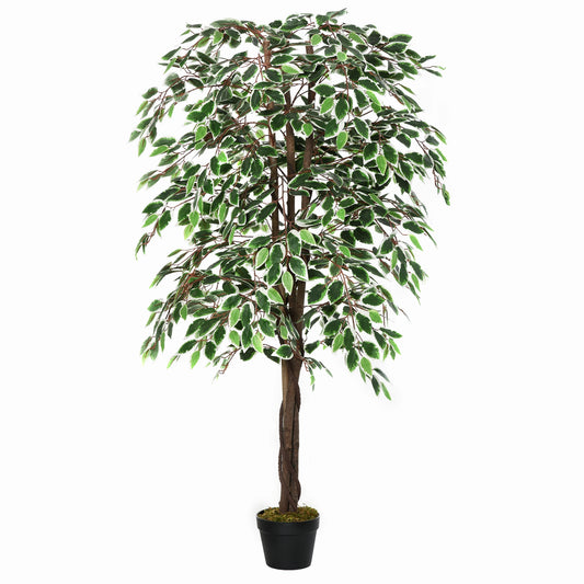 Outsunny 5.3ft Artificial Ficus Tree, Indoor/Outdoor with Pot - Rusted Decor 