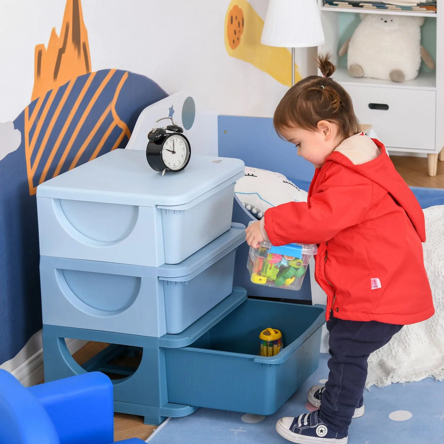 Qaba 3 Tier Kids Toy Organizer and Storage Bins with 3 Plastic Drawers - Rusted Decor 