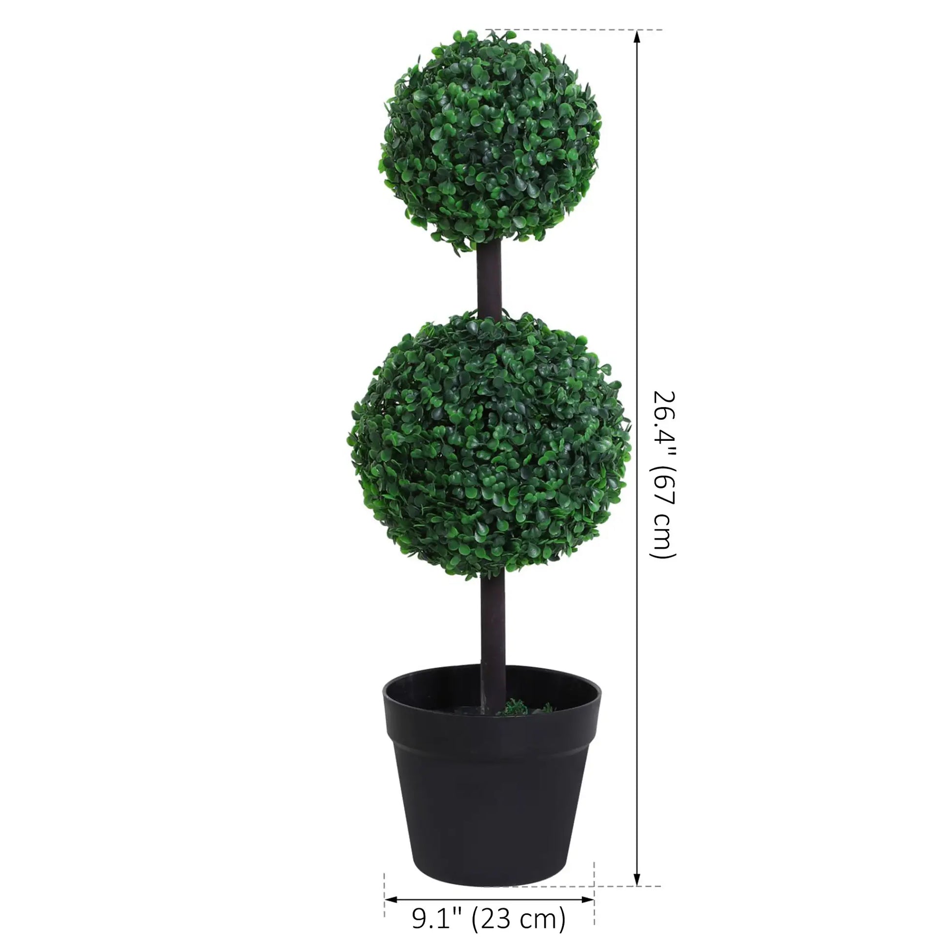 Outsunny 2 Artificial Ball Topiary Trees in Pot, Dark Green - Rusted Decor 